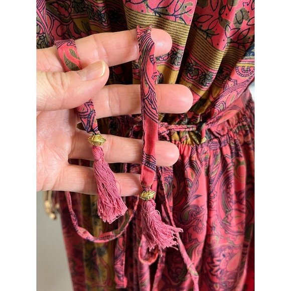 Raga Pink Boho Paisley Ruffle Midi Dress – Sleeveless Tie Waist SP - Picture 10 of 13